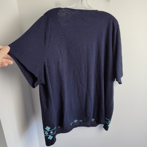 New Talbots Embellished Top cotton beaded navy blue turquoise tunic coastal 3X - Picture 16 of 16